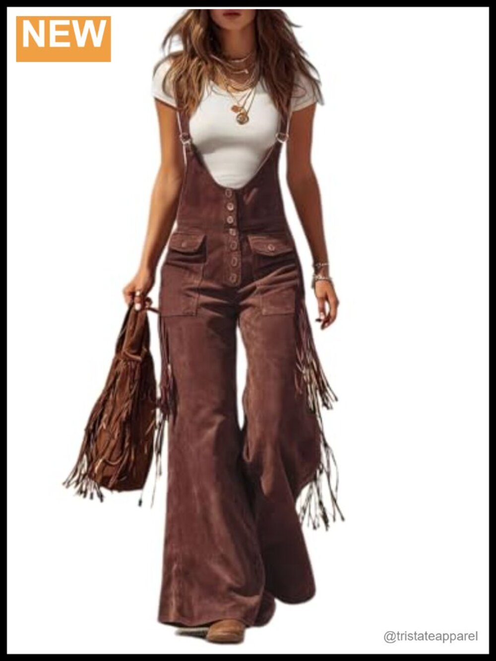 Suede Fringe Cowgirl Jumpsuit Western High Waisted Romper Cargo Overalls